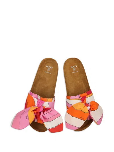 Pucci Junior Printed Bow Sandals In Pink