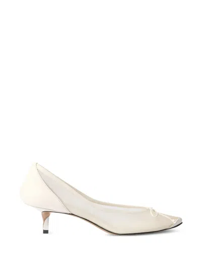 Jacquemus Tourni Bow-detailed Leather-trimmed Mesh Pumps In White