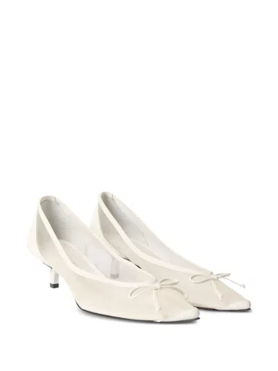 Jacquemus Tourni Bow-detailed Leather-trimmed Mesh Pumps In White