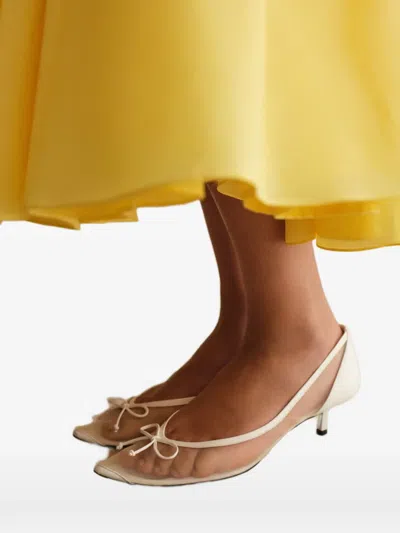 Jacquemus Tourni Bow-detailed Leather-trimmed Mesh Pumps In White