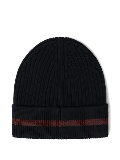 Hackett Ribbed Stripe Beanie In Black