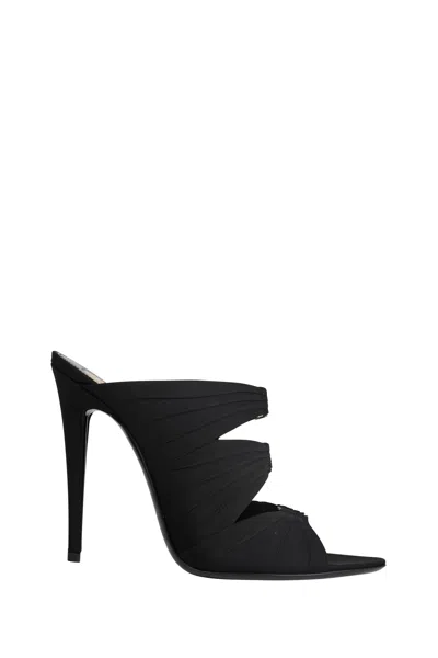 Saint Laurent Emilie 110 Crystal Embellished Satin Mules In Black