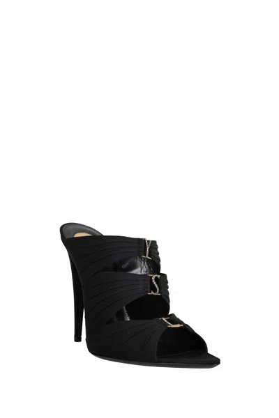 Saint Laurent Emilie 110 Crystal Embellished Satin Mules In Black