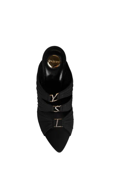 Saint Laurent Emilie 110 Crystal Embellished Satin Mules In Black