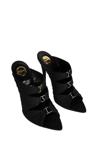 Saint Laurent Emilie 110 Crystal Embellished Satin Mules In Black