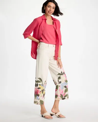 Chico's Printed Pull-on Wide Crop Jeans In White In White