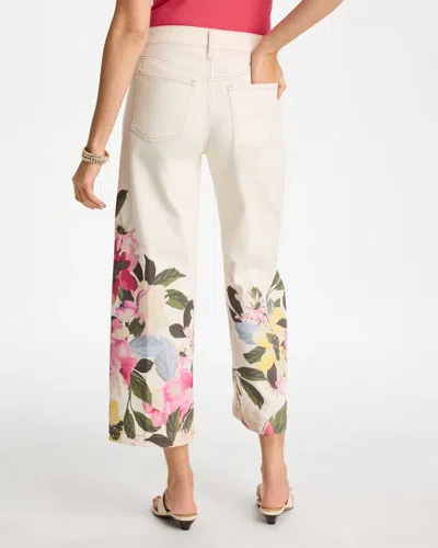 Chico's Printed Pull-on Wide Crop Jeans In White In White