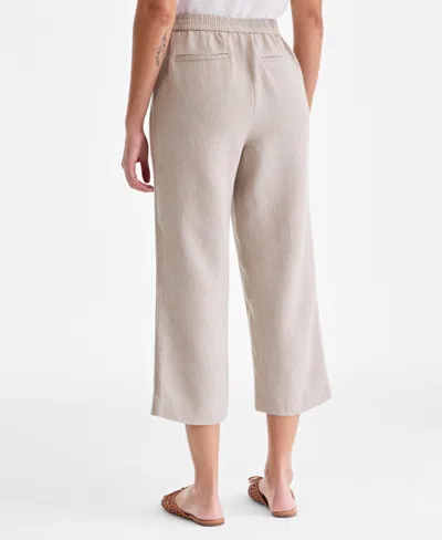 Charter Club Womens 100 Linen Solid Cropped Pull On Pants Created For Macys In Brown