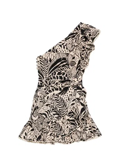 Poupette St Barth Corinne Ruffled Printed Cotton Minidress In Black
