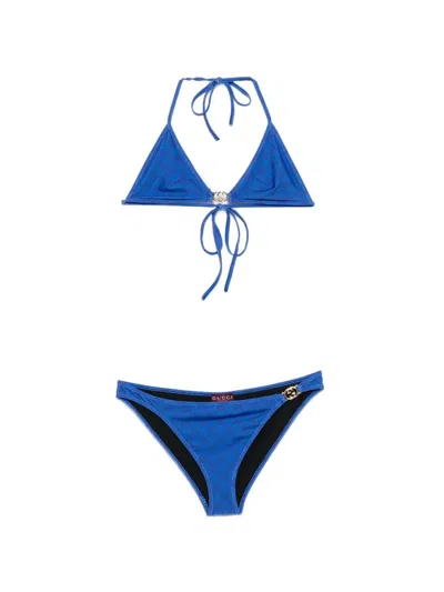 Gucci Halter Neck Triangle Bikini Top Hardware In Blue