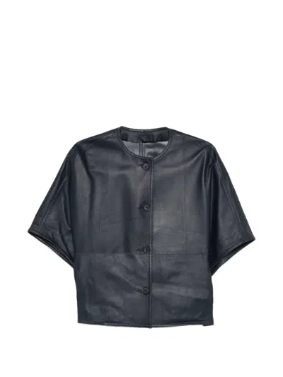 Manzoni 24 Buttoned Leather Jacket In Blue