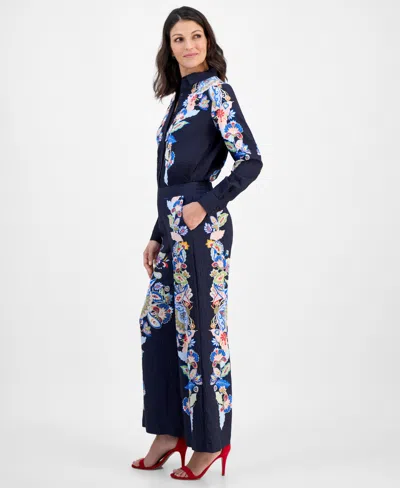 T Tahari Printed Pull On Pants In Blue