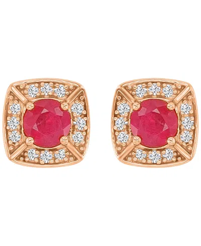 Macy's Ruby & Diamond Cushion Stud Earrings In Pattern