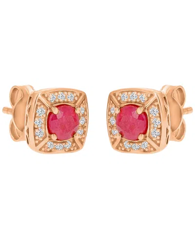 Macy's Ruby & Diamond Cushion Stud Earrings In Pattern