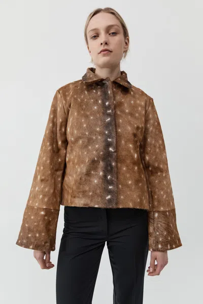 St Agni Fawn Minimal Patterned Leather Jacket In Brown