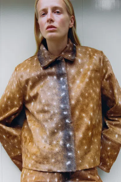 St Agni Fawn Minimal Patterned Leather Jacket In Brown