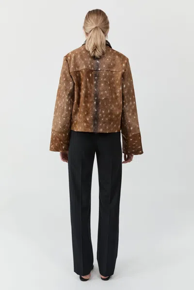 St Agni Fawn Minimal Patterned Leather Jacket In Brown