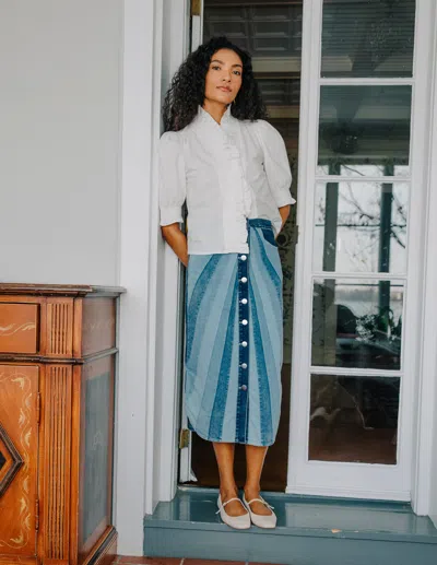 Love The Label Apolline Denim Midi Skirt In Blue