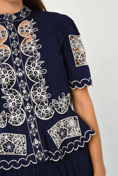 Love The Label Elizabeth Embroidered Peplum Top In Blue