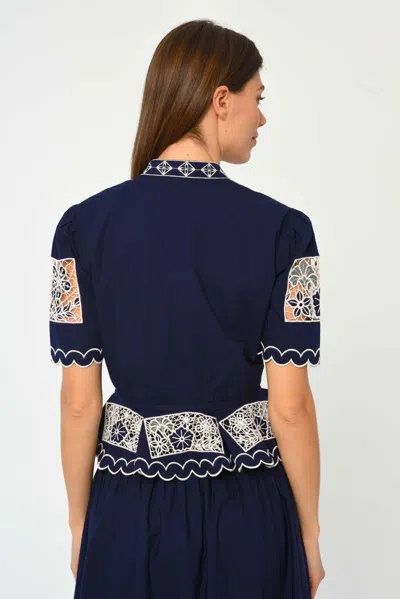 Love The Label Elizabeth Embroidered Peplum Top In Blue