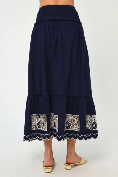 Love The Label Nolan Maxi Skirt In Navy Ivory Embroidery In Animal Print