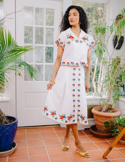 Love The Label Vera Button Down Blouse Top In May Morris Embroider In Multi