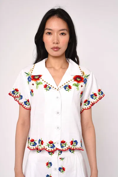 Love The Label Vera Button Down Blouse Top In May Morris Embroider In Multi