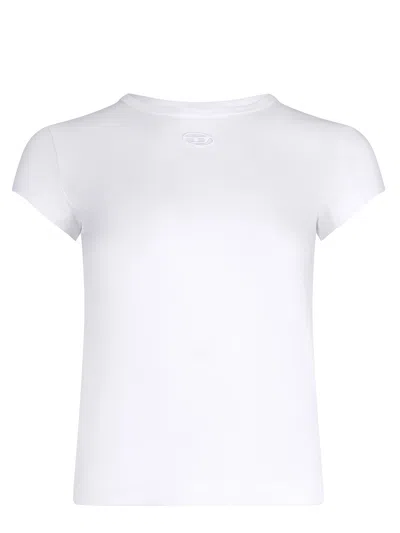 Diesel Women White T-shirt With Logo On The Front And Ribbed Design In Cotton Woman