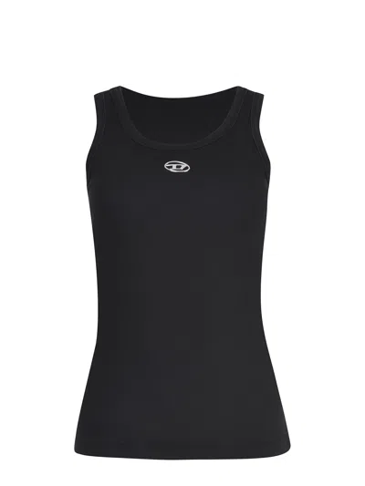 Diesel Black Tank Top With Logo On The Front And Ribbed Design In Cotton Woman In Blue