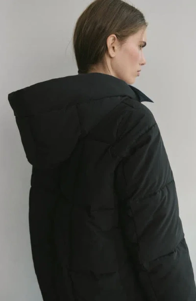 Mango Quilted Hooded Puffer Coat In Black