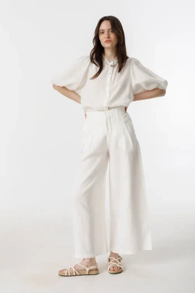 Lanhtropy Culotte Linen Pants In White