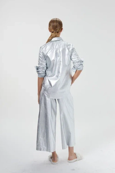 Lanhtropy Culotte Metallic Linen Pant In Silver