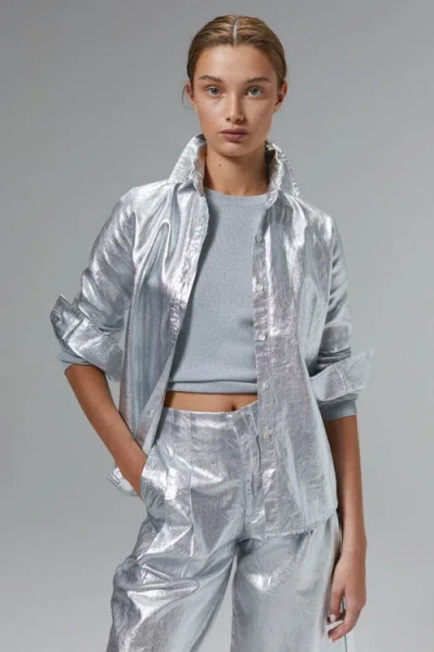 Lanhtropy Culotte Metallic Linen Pant In Silver