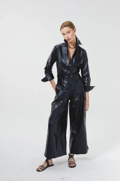 Lanhtropy Culotte Metallic Linen Pant In Black