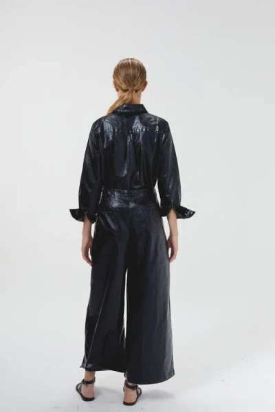 Lanhtropy Culotte Metallic Linen Pant In Black