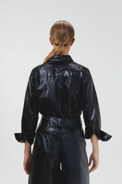 Lanhtropy Culotte Metallic Linen Pant In Black