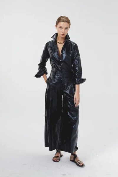 Lanhtropy Culotte Metallic Linen Pant In Black