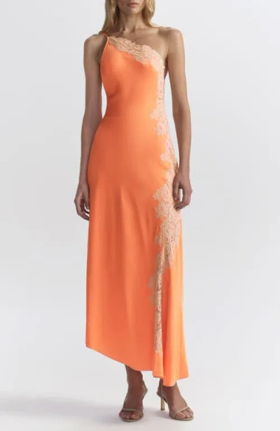 A.l.c Lou Lace-embroidered One-shoulder Slip Dress In Orange