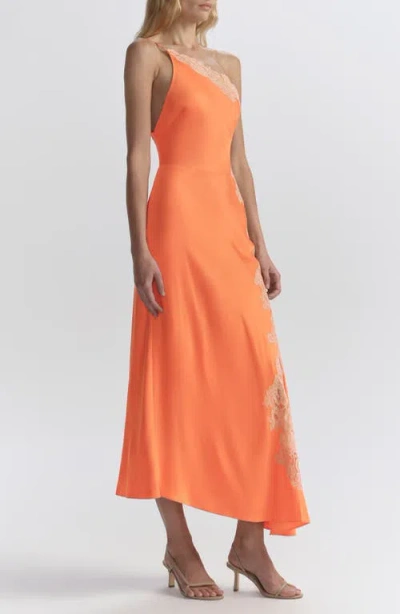 A.l.c Lou Lace-embroidered One-shoulder Slip Dress In Orange