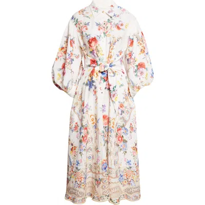 Camilla Waist Tie Shirt Dress With Bubble Sleeve I Left My Heart In Granada In Multi