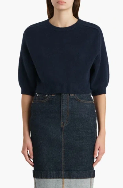 Khaite Lorelai Short Wool And Cashmere Blend Sweater In Blue