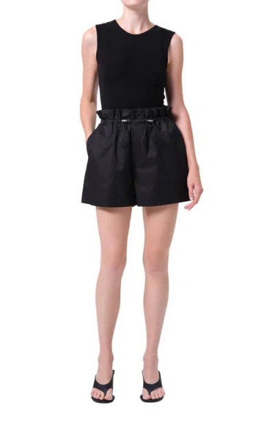 Agolde Lydia Toggle Waist Cotton Blend Shorts In Black