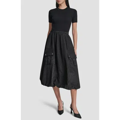 Dkny Mixed Media Cargo Pocket Midi Dress In Black