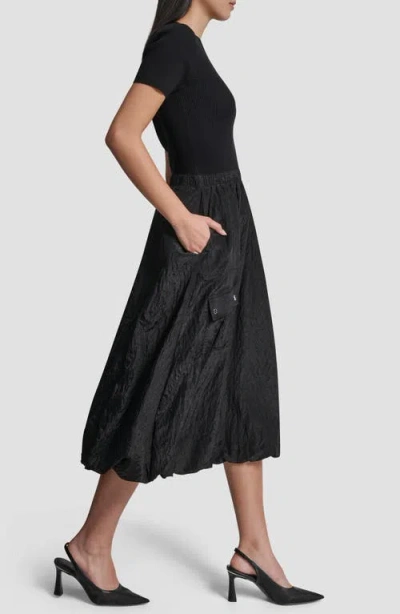 Dkny Mixed Media Cargo Pocket Midi Dress In Black