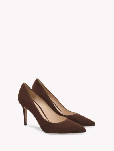 Gianvito Rossi Pointed Toe Suede Stiletto Heel Pumps In Burgundy