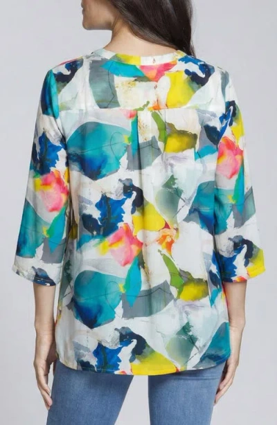Apny Print Tassel Split Neck Chiffon Top In Multi