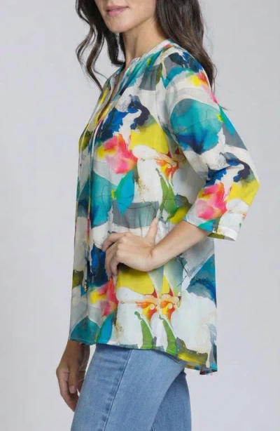 Apny Print Tassel Split Neck Chiffon Top In Multi