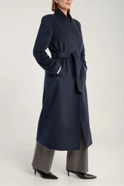 1982 Cashmere Belted Long Coat In Blue