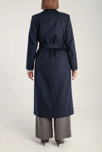 1982 Cashmere Belted Long Coat In Blue