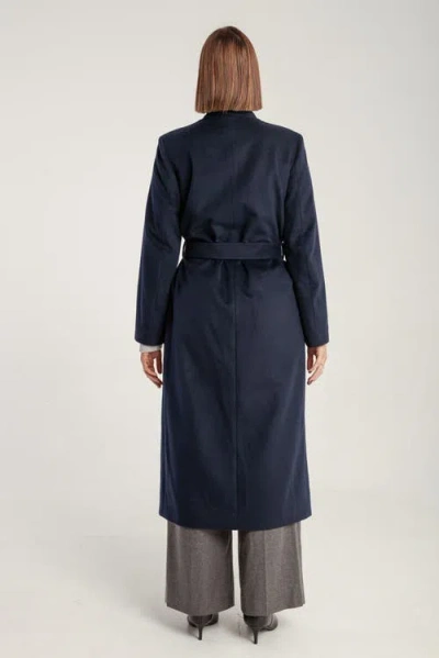 1982 Cashmere Belted Long Coat In Blue